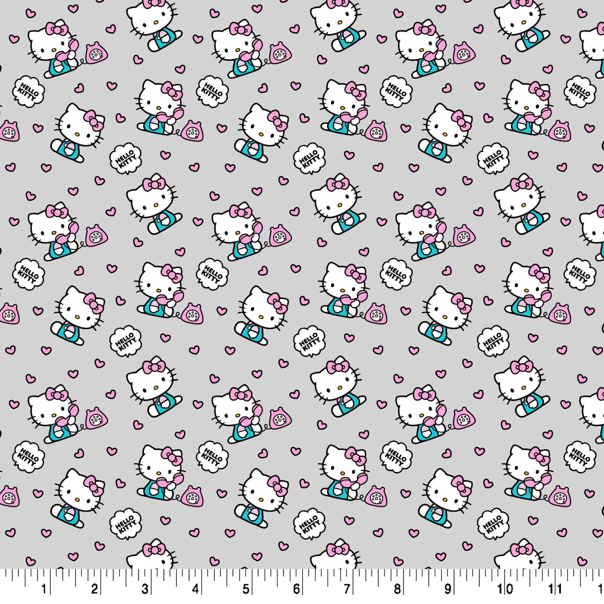 Hello Kitty® Gray Phone Hearts Cotton Fabric